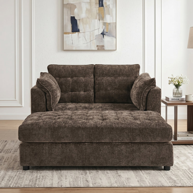 Chaise longue d'intérieur surdimensionnée Serenity 54,7 po pour 2 personnes avec repose-pieds, idéale pour les couples, Brun