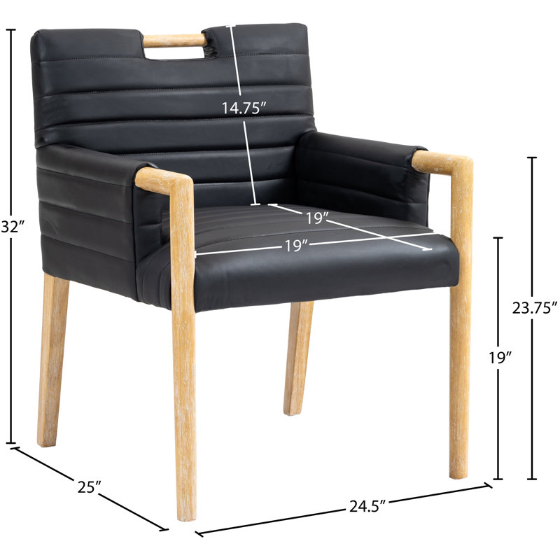 Aimee Vegan Leather Dining Arm Chair, Black Vegan Leather, Natural