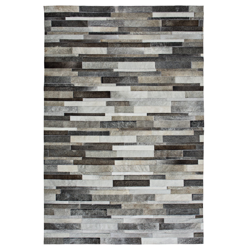 Tapis gris / ivoire / beige en cuir fabriqué à la main Kronos, 5 x 8