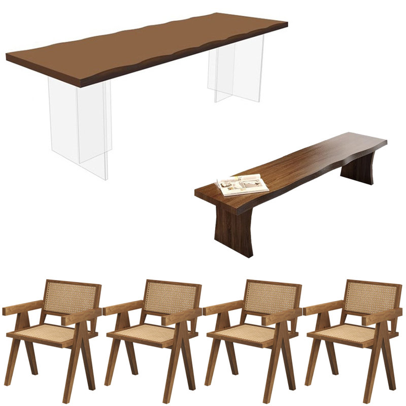 All solid wood acrylic floating dining table set