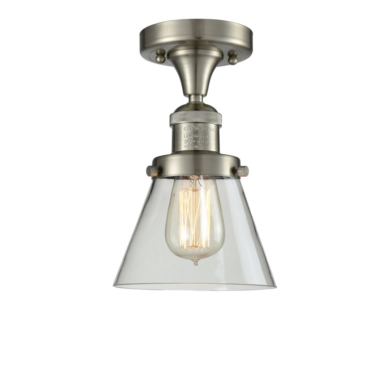 Glass Semi Flush Mount, Brushed Satin Nickel, Clear