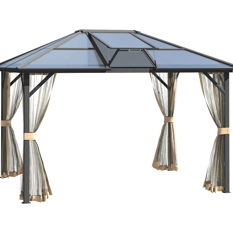 Pavillon de jardin avec toit en polycarbonate et structure en aluminium stable pour auvent et pelouse 10 pi x 12 pi