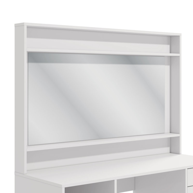 Takota 47.2" Wide Makeup Vanity Desk With Mirror, 4 Drawers and 2 Storage Niches
