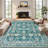 Large Area Rug 9x12 Vintage Rug Non Slip, Thin Washable Oriental Carpet, Soft Non Shedding Floor Covering, Low Pile Foldable Printed Mats for Open Spaces Office Hotel, Green-513155484-513155425