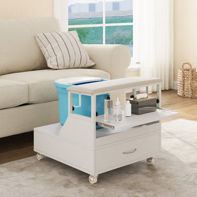 Height‑Adjustable Pedicure Foot Care Stool with Lockable Wheels, Extendable PU Cushion & Large Storage Drawer, Mobile Foot Rest for Home Salon, Spa & Foot Bath Use