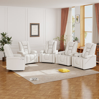  35.3" Wide Luxury Modern And Breathable Vegan Leather Power Recliner With Cup Holders And USB Charge Port (Set Of 5)