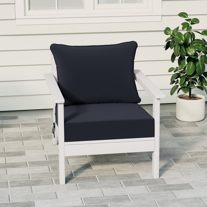 Hydea Deep Seating Chair With Cushions, White, Navy Blue