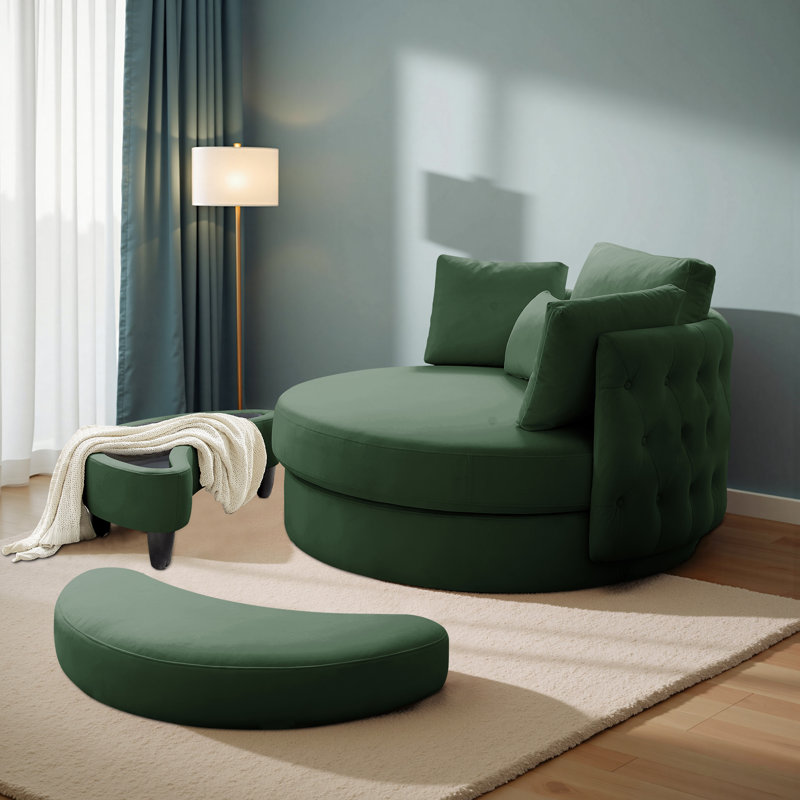 Fauteuil pivotant rembourré capitonné avec repose-pieds, Vert