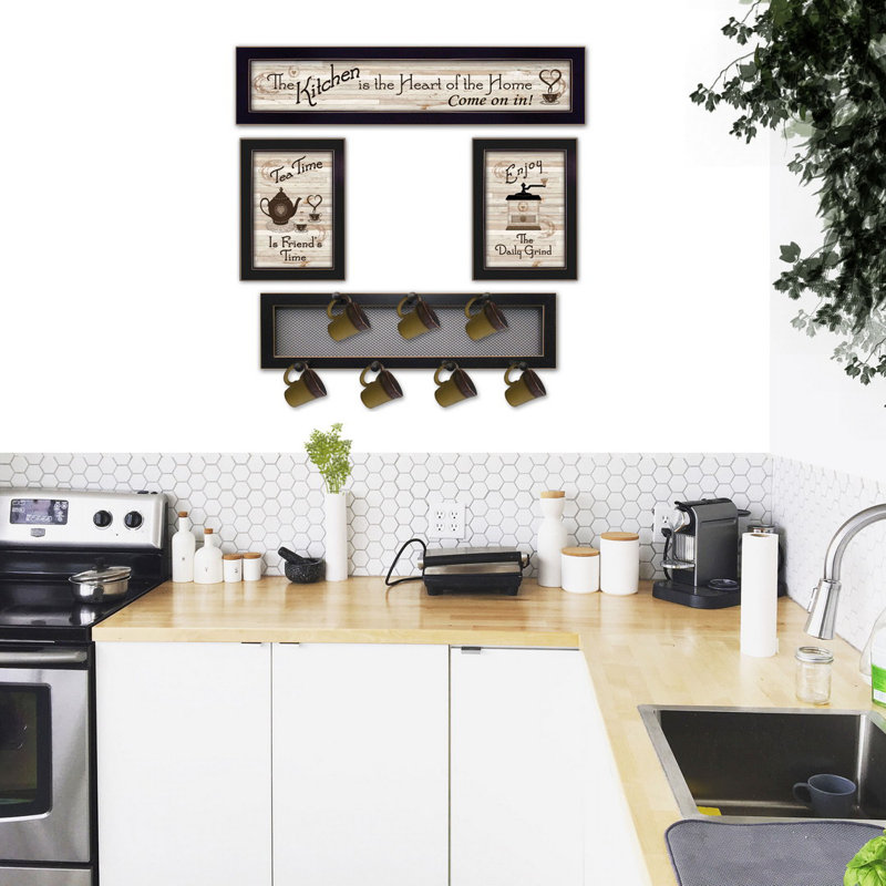"Kitchen Collection IV" 4-Piece Vignette with 7-Peg Mug Rack by Millwork Engineering, Black