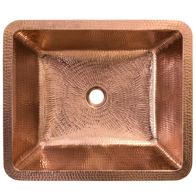 19" Rectangle Skirted Vessel Hammered Copper Sink, Polished Copper