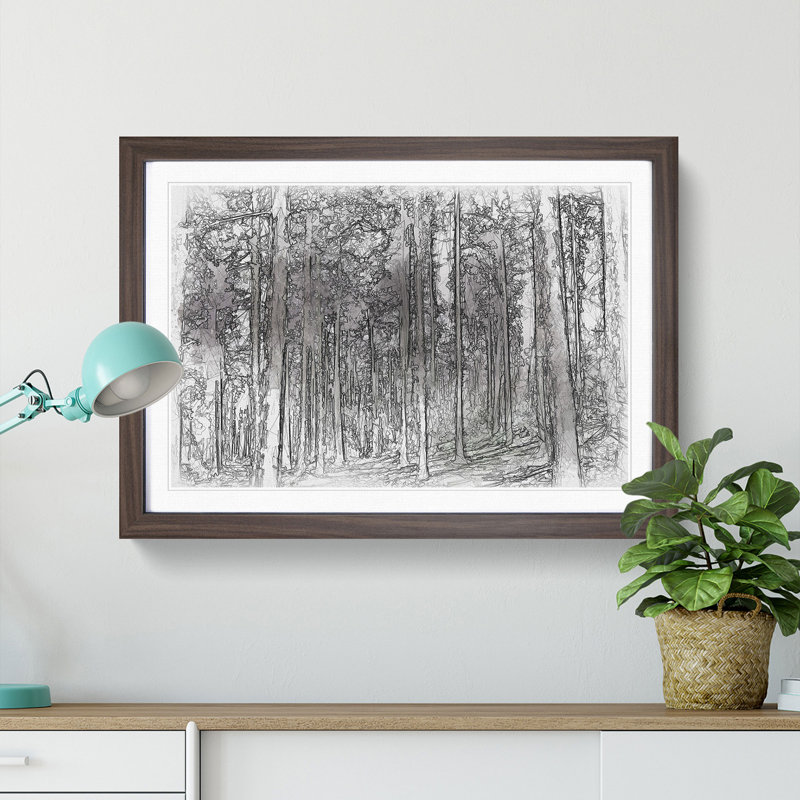Pretty Forest Sketch - Picture Frame Graphic Art Print, 45cm H x 63cm W x 2cm D, Walnut Framed