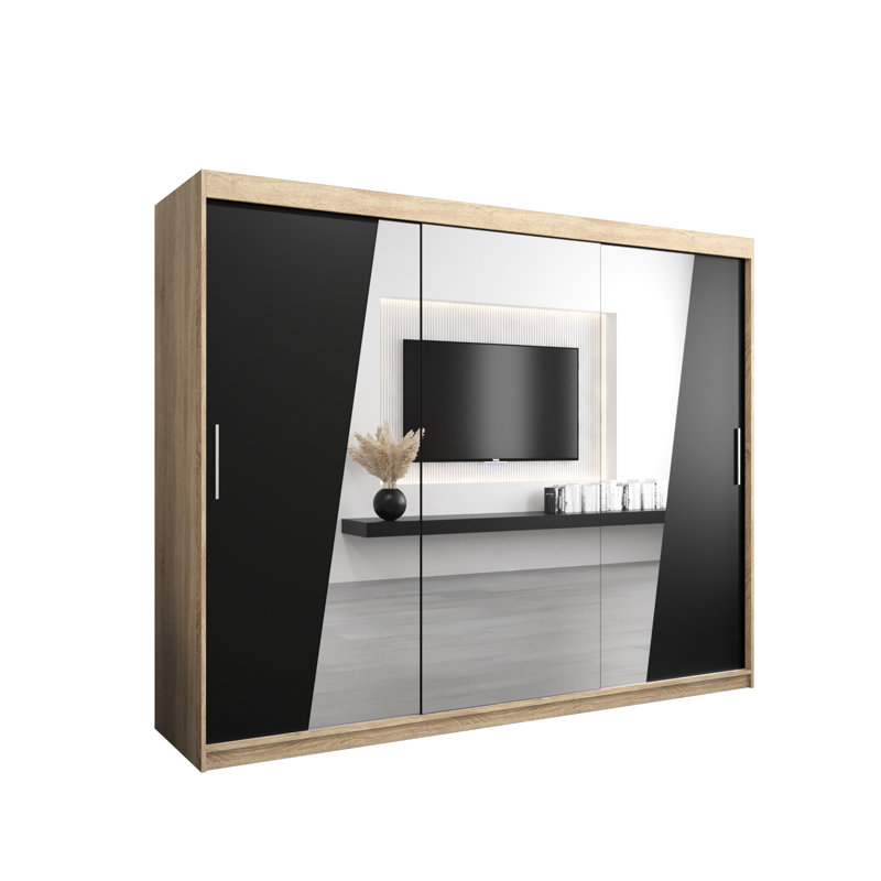Pensiero 3 Door Manufactured Wood Wardrobe, Sonoma/Black
