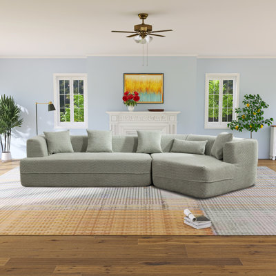 Temica 128"W Boucle RAF Low Back Curved Vacuumed Sectional