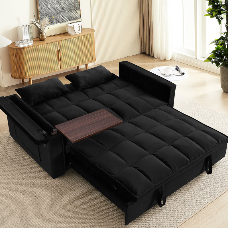 Lit convertible de 55,5 po, lit double contemporain avec dossier réglable, bureau caché et coussins pour table d'appoint pliable en velours, espace de détente