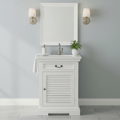 Meuble-lavabo simple 24 po à finition blanche et plateau en marbre blanc