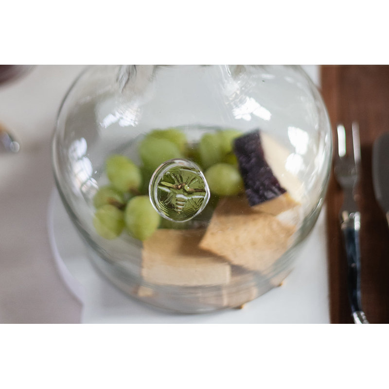Glass Cloche Food Cover, Ring Handle, Small, Clear/White
