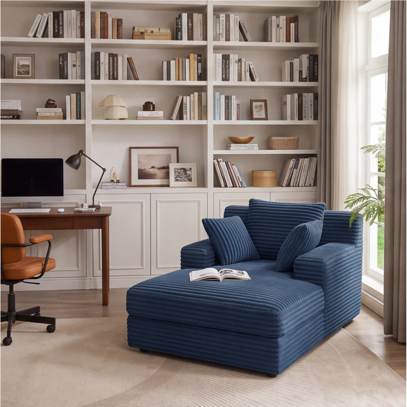 Chaise longue surdimensionnée en velours côtelé bleu, canapé d'intérieur moderne pour le salon, bureau - aucun assemblage requis