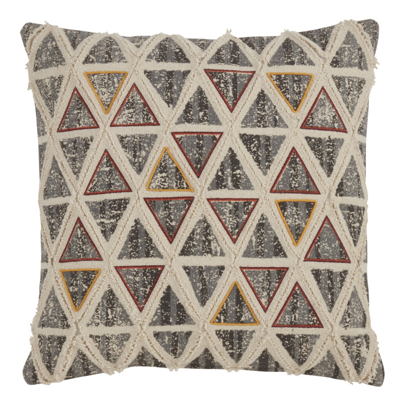 Multi-Color Cotton Triangle Embroidered Square Throw Pillow