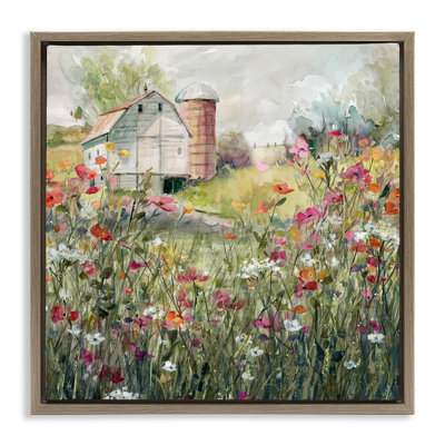 Vibrant Meadow & Barn Brown Grain Framed Floater Canvas Wall Art by Carol Robinson