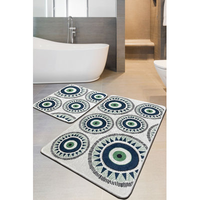 Soft & Absorbent Bathmat Set (2 Pieces), Grey & Dark Blue/Green, 23.6 x 39.4 inches & 19.7 x 23.6 inches | 100% Polyester, 0.4 in Pile Height | Antibacterial, Non-Slip Underside, Machine Washable, Perfect for Bathroom Decor