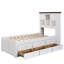 Solid Pine Captain Bookcase Bed With Trundle Bed And 3 Spacious Under Bed Drawers In Casual,Full, White+Walnut-260609339