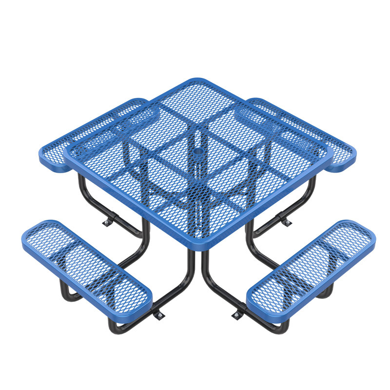 Table de pique-nique carrée 46 po avec trou pour parasol, Bleu