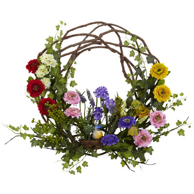 Couronne florale en polyester 22 po