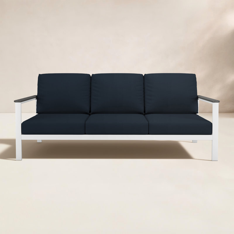 Townsend Metal Outdoor Sofa With Sunbrella Cushion, Gray, Canvas Navy