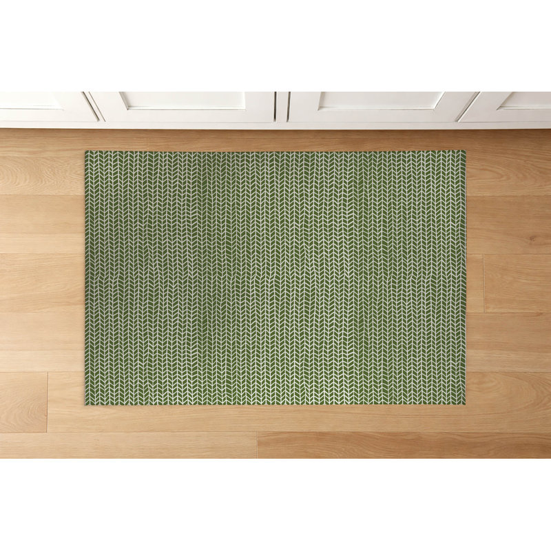 Tapis de cuisine Chevron Feather, Rectangulaire 3 pi x 5 pi, Vert olive