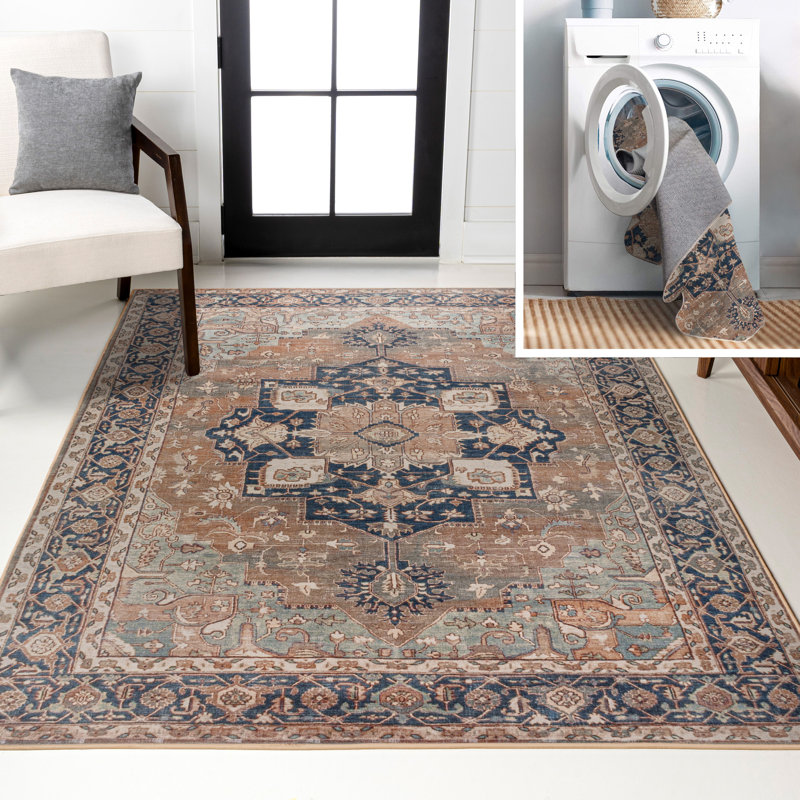 Tapis beige / bleu Sarok, Rectangle 5 pi 3 po x 7 pi 7 po