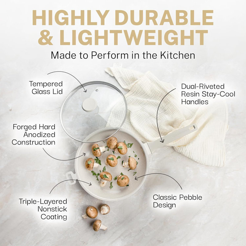 Beige 14'' Aluminum Nonstick Frying Pan with Lid