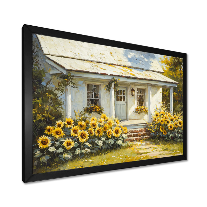 Donnalynn tournesols près de la ferme porche I - tournesols, décoration murale, H 12 po x l 20 po, Noir, noir, noir, noir