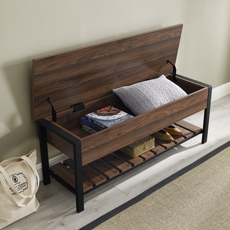 Raland Lift Top Storage Bench with Lower Shelf, Dark Walnut