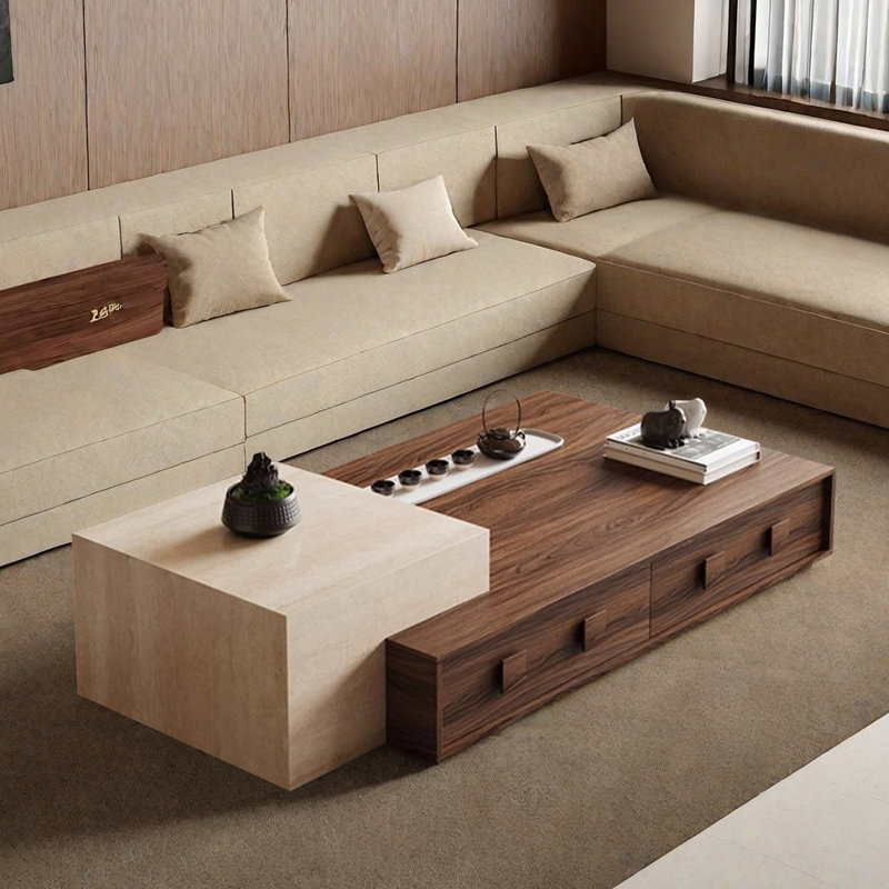Retro and unique design coffee table, 11.81" H x 59.05" L x 27.55" W