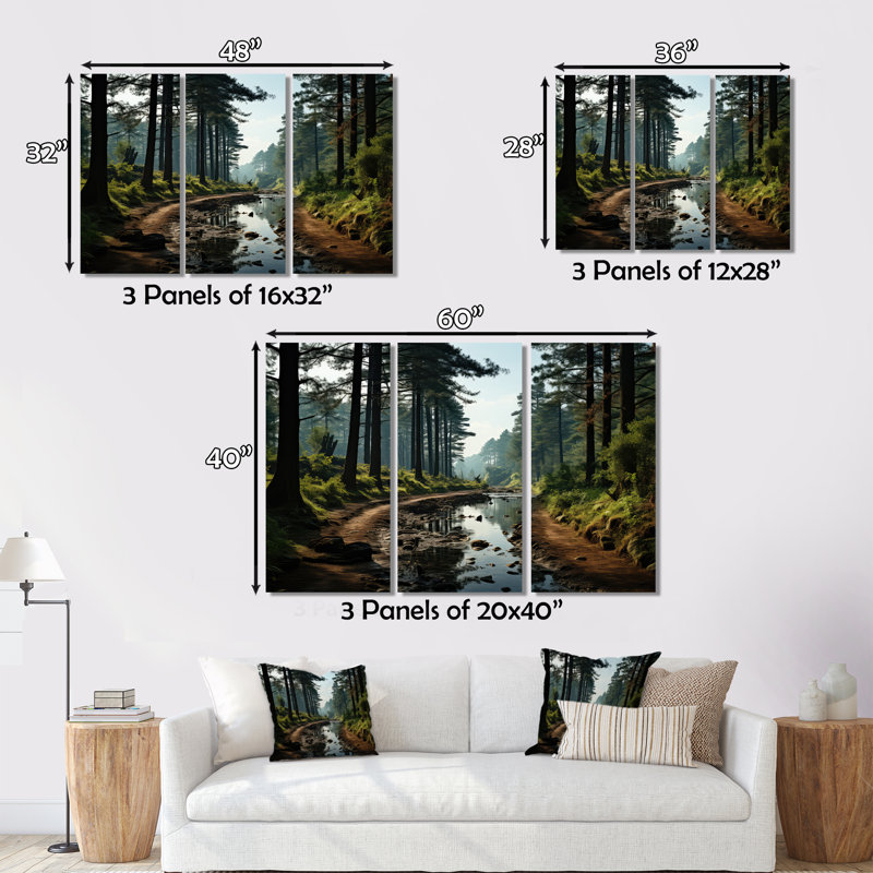 «Enchanted Pine Tree Forest», reproduction d'art sur toile, H 30 po x l 40 po x P 1,5 po, Argenté