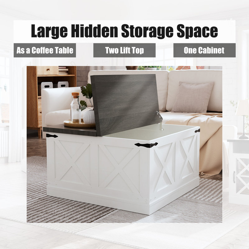 Table basse blanche avec rangement caché et plateau relevable à charnière White