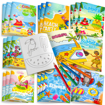 24Pcs Summer Pool Coloring Books Bulk, Hawaii Beach Mini Coloring Books DIY Art Drawing