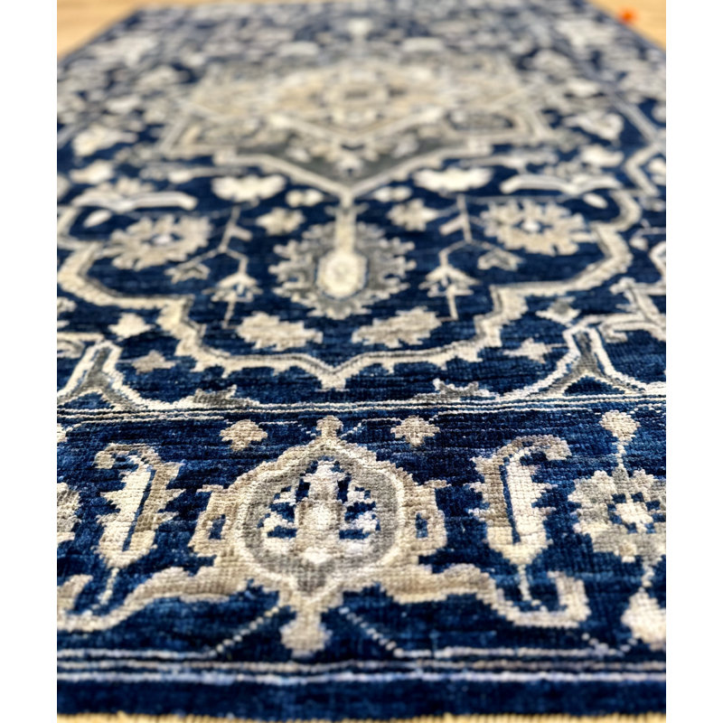Proprietary Patterns Wool Oriental Area Rug in Lauran Dark Blue, Rectangle 10' x 14'
