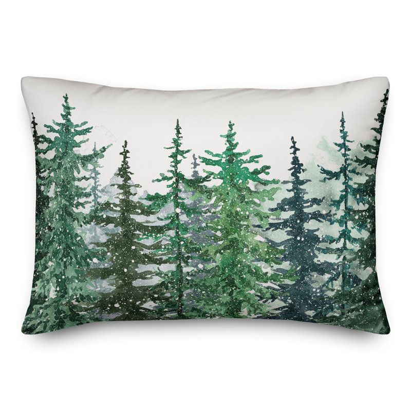  Winter Watercolor Pine Forest Rectangular Throw Cushion