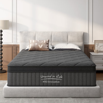 Mattress Queen Size 12 Inch, Mattress with Gel Memory Foam and Pocket Springs, Euro Top Medium Firm, Black