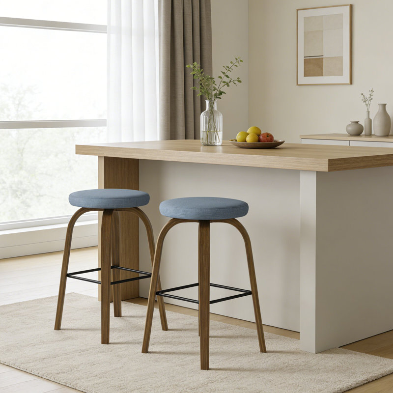 Ensemble de 2 tabourets de bar pivotants de style moderne 26 po avec siège rembourré en tissu et pieds robustes en bois pour les bars, les restaurants