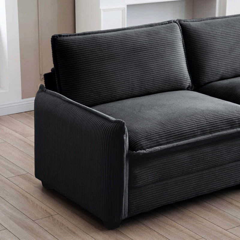 Siège profond simple, repose-pieds, velours côtelé gris, style rétro, tissu de haute qualité, design ergonomique, confort nuage, coussin décoratif doux, combinaisons flexibles, velours côtelé facile à assembler
