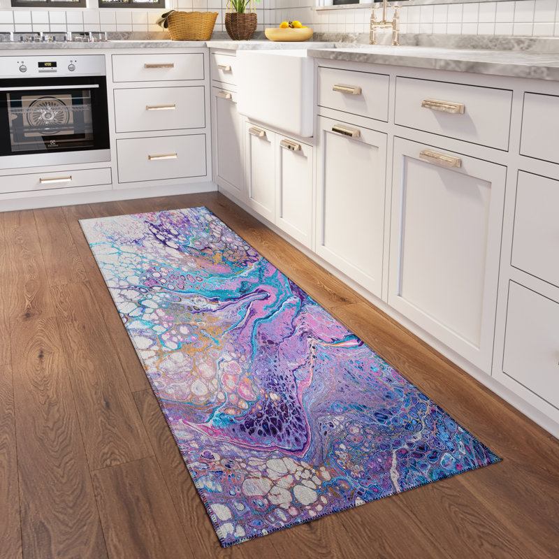 Chenille Washable Abstract Indoor/Outdoor Rug, Runner 2'3" x 7'6"