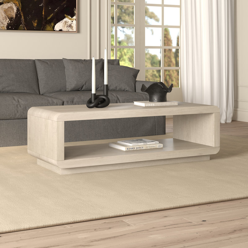 Table basse rectangulaire en aulne de 47 po de largeur Lonni, Crème, crème
