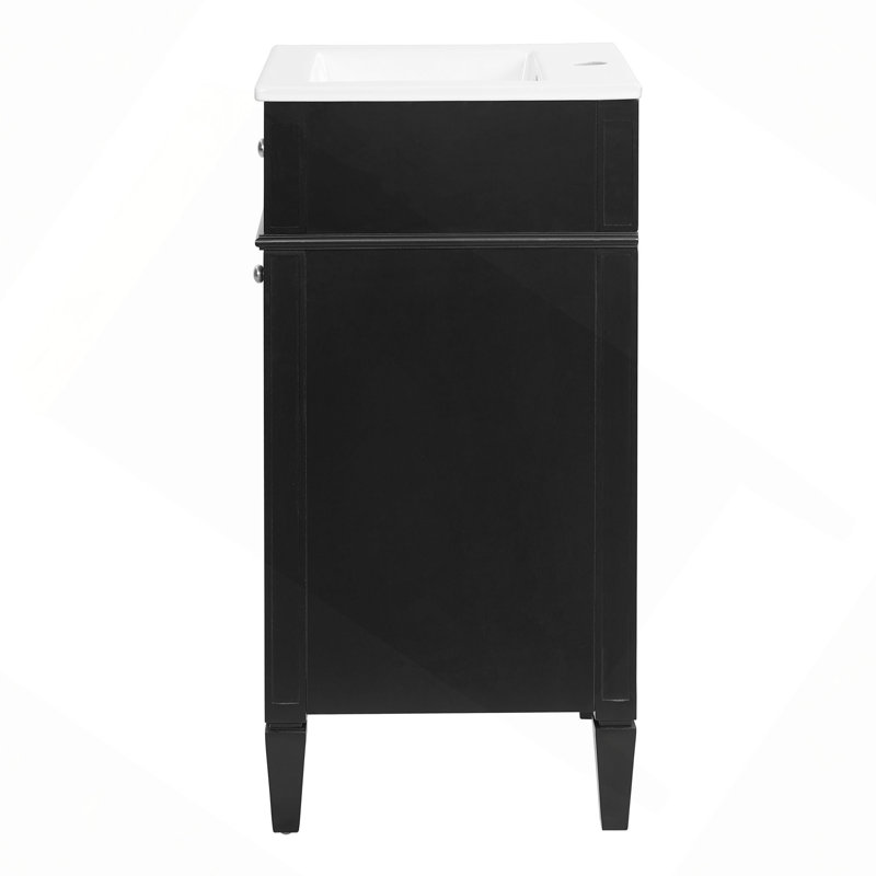 Meuble-lavabo de 16 po avec lavabo en céramique, ensemble de meuble-lavabo simple autoportant avec porte à fermeture douce, tablette réglable, pieds pleins