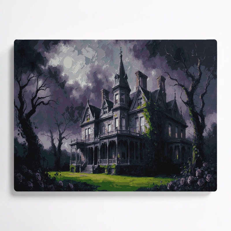 Art mural gris d'Halloween, maisons hantées gris, H 12 po x l 18 po