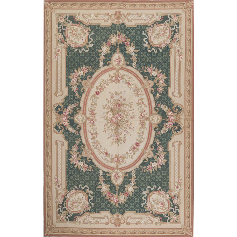 Hand-Knotted High-Quality Green and Gold Area Rug