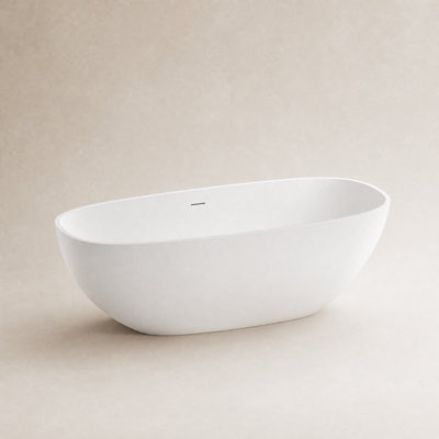 KAKUSIGA 66.9 Inch Solid Surface Stone Resin Freestanding Soaking Bathtub