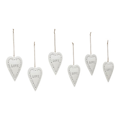 Love Stamp Heart Metal Ornament Set of 6 -  5.25 inch