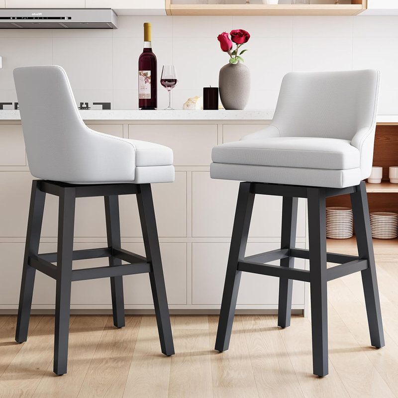 Tabouret de bar pivotant de 30 po Cylan, tabourets de bar pivotants rembourrés, tabourets de bar modernes avec pieds en bois pour îlot de cuisine